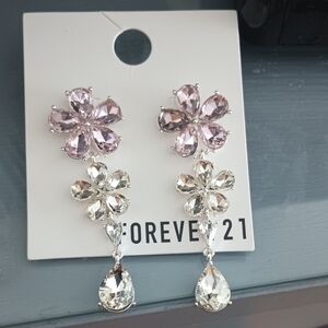 Forever 21 Pink and Silver Gemstone Earrings